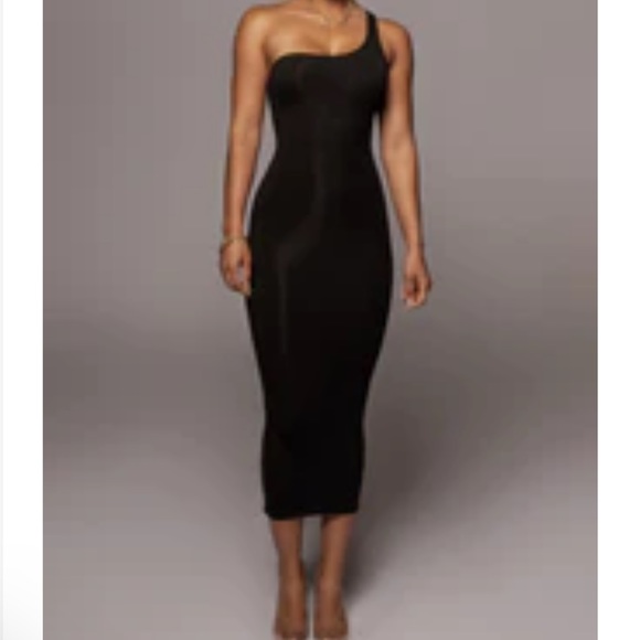 🆕JLUXLABEL SIZE SMALL BODYBASIX BLACK ALENA ONE SHOULDER SLEEVELESS MIDI DRESS - Picture 3 of 3